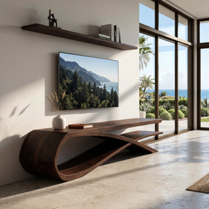 Handcrafted Sculptural Wooden TV Stand For Home Decor