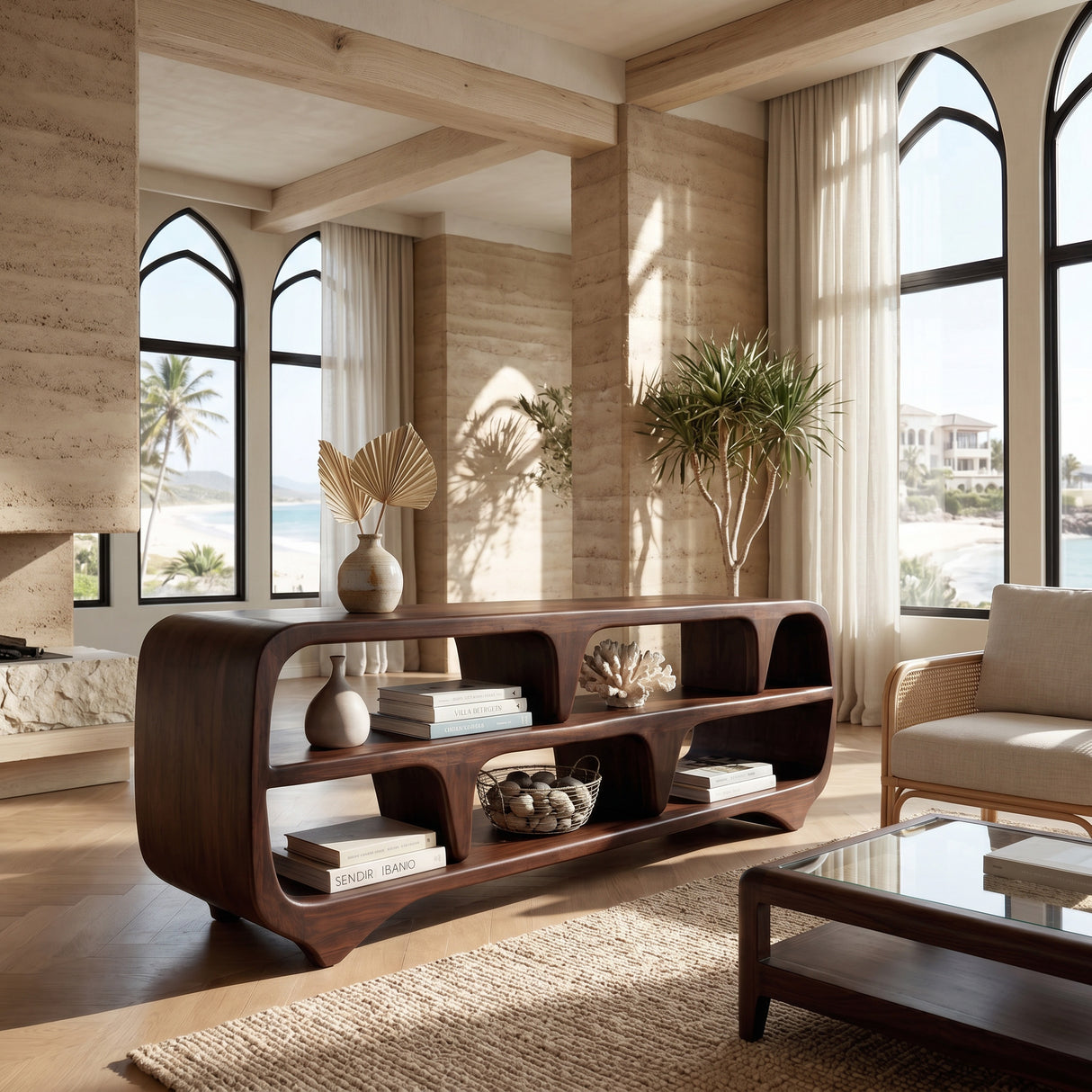 Contemporary Waterfall Wooden Bookshelf For Living Room