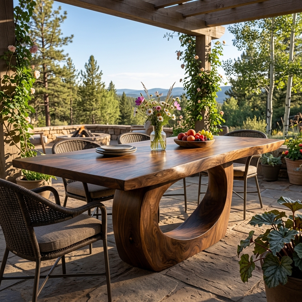 Modern Wooden Dining Table With Curved Base For Living Space