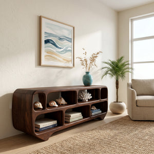 Organic Modern Rounded Low Bookshelf For Living Room