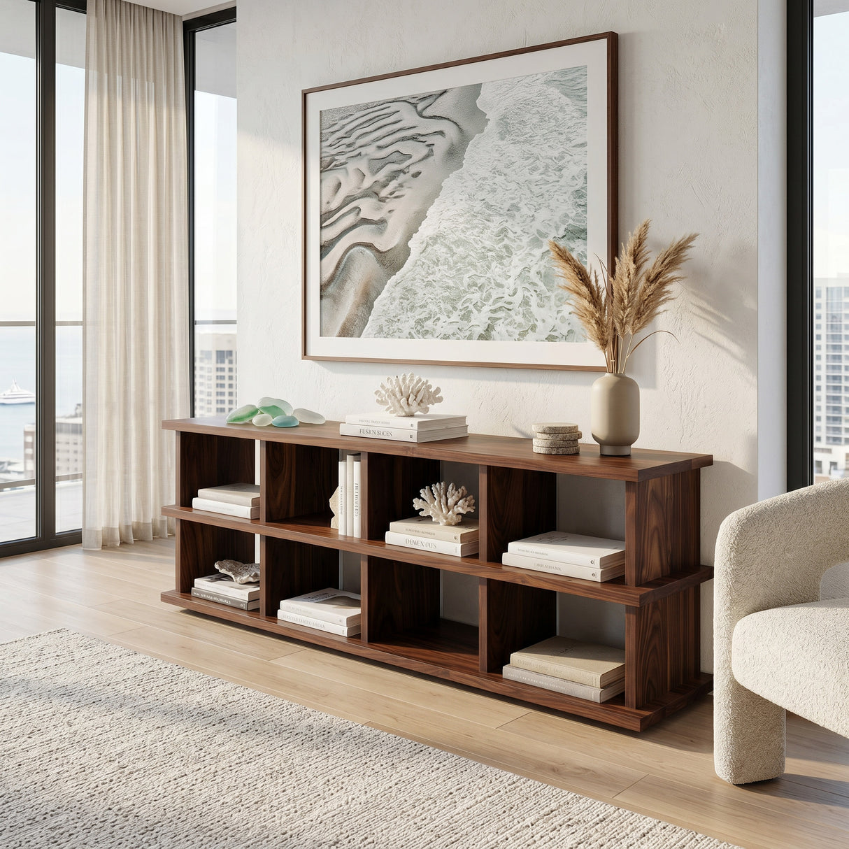 Modern Two Tiers Natural Wood Bookshelf For Home Storage