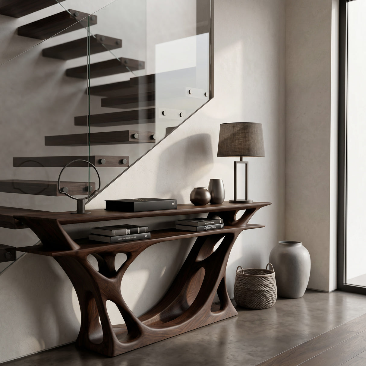 Contemporary Console Table With Sculptural Form For Entryway