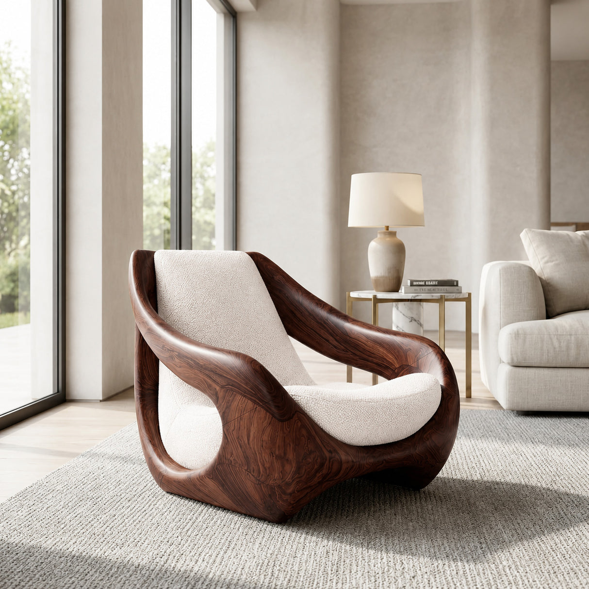 Sculptural Natural Wood Chair For Artistic Living Space