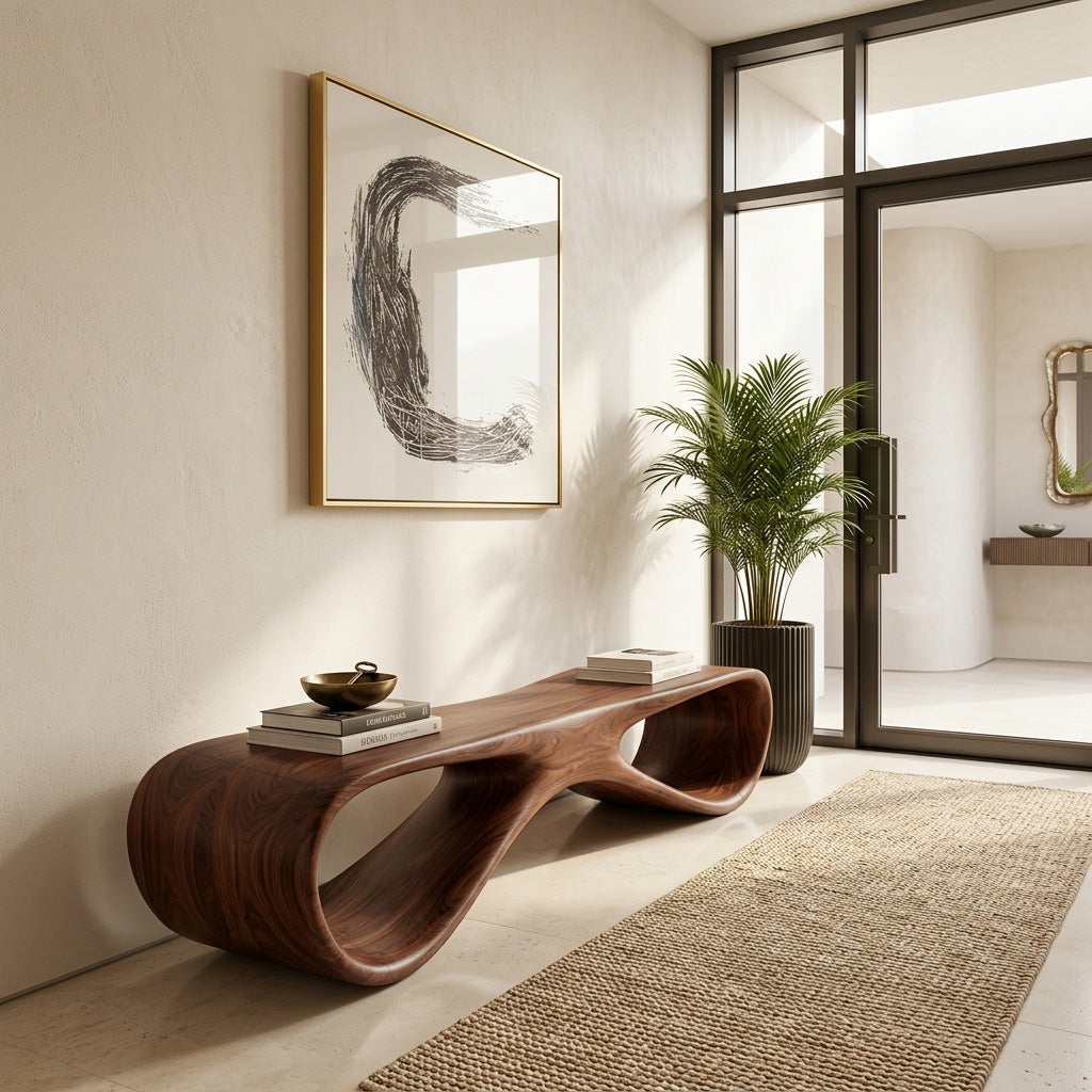 Organic Wooden Bench For Living Room Accent