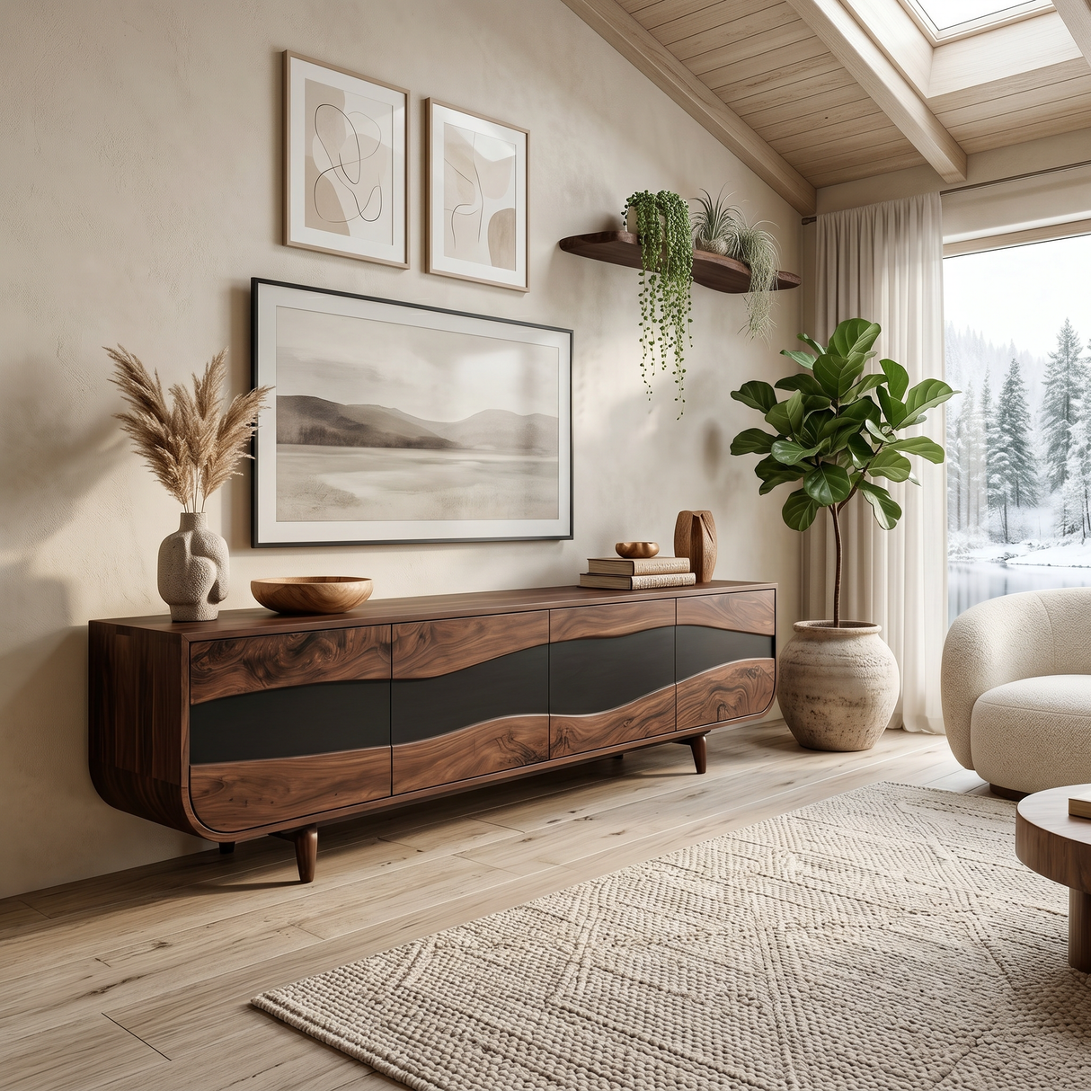 Handcrafted Wooden Live Edge TV Stand For Furniture Decor