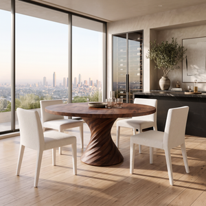 Modern Round Dining Table With Statement Spiral Pedestal For Home