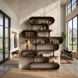 Organic Sculptural Wood Bookshelf With Curved Form For Living Room Or Office