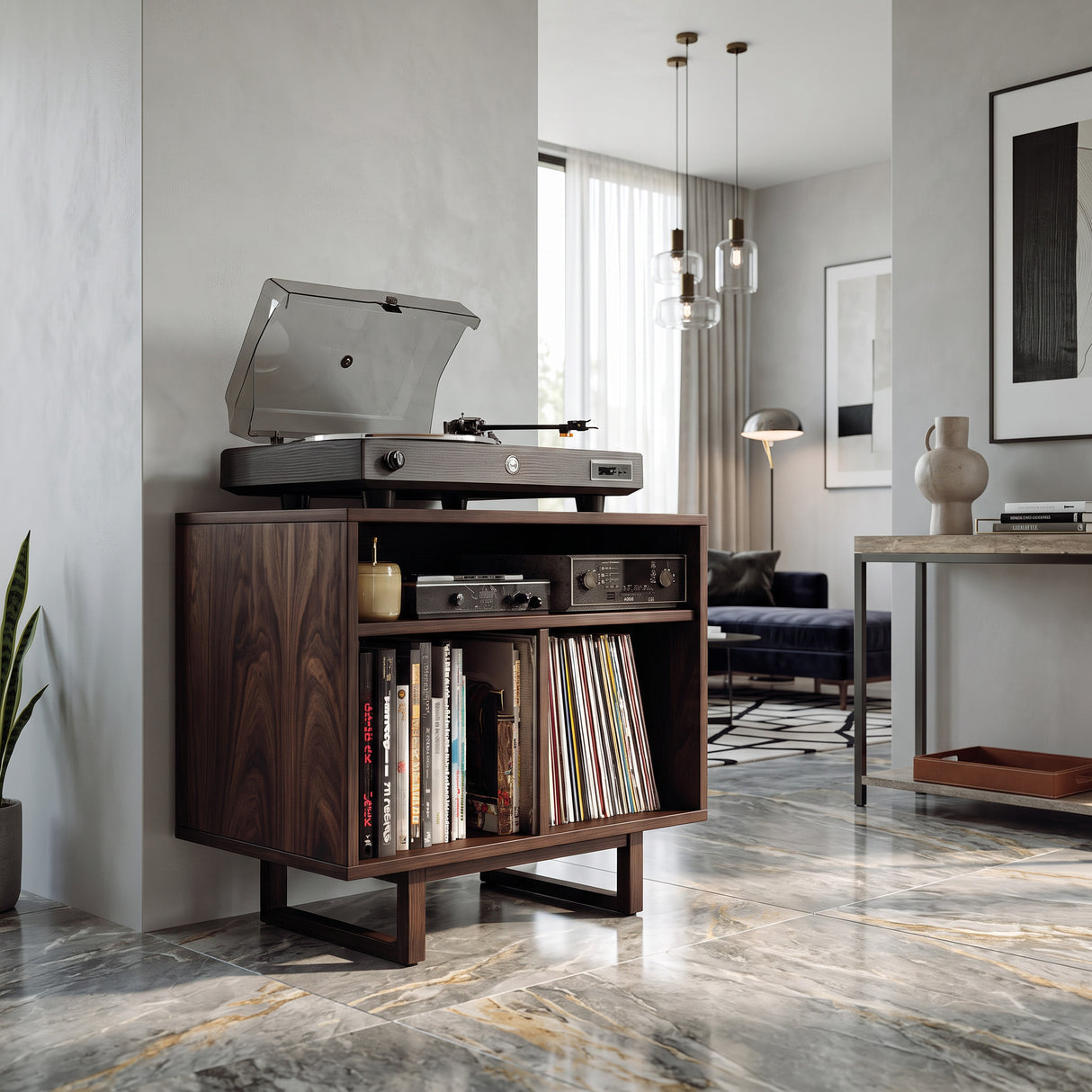 Modern Natural Wood Record Player Cabinet For Living Room Decor