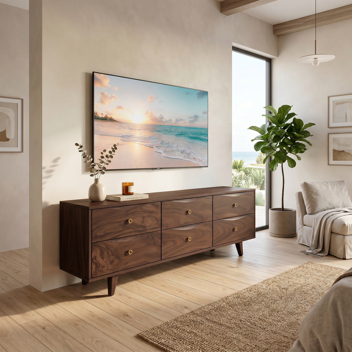 Mid Century Curved TV Cabinet For Living Space