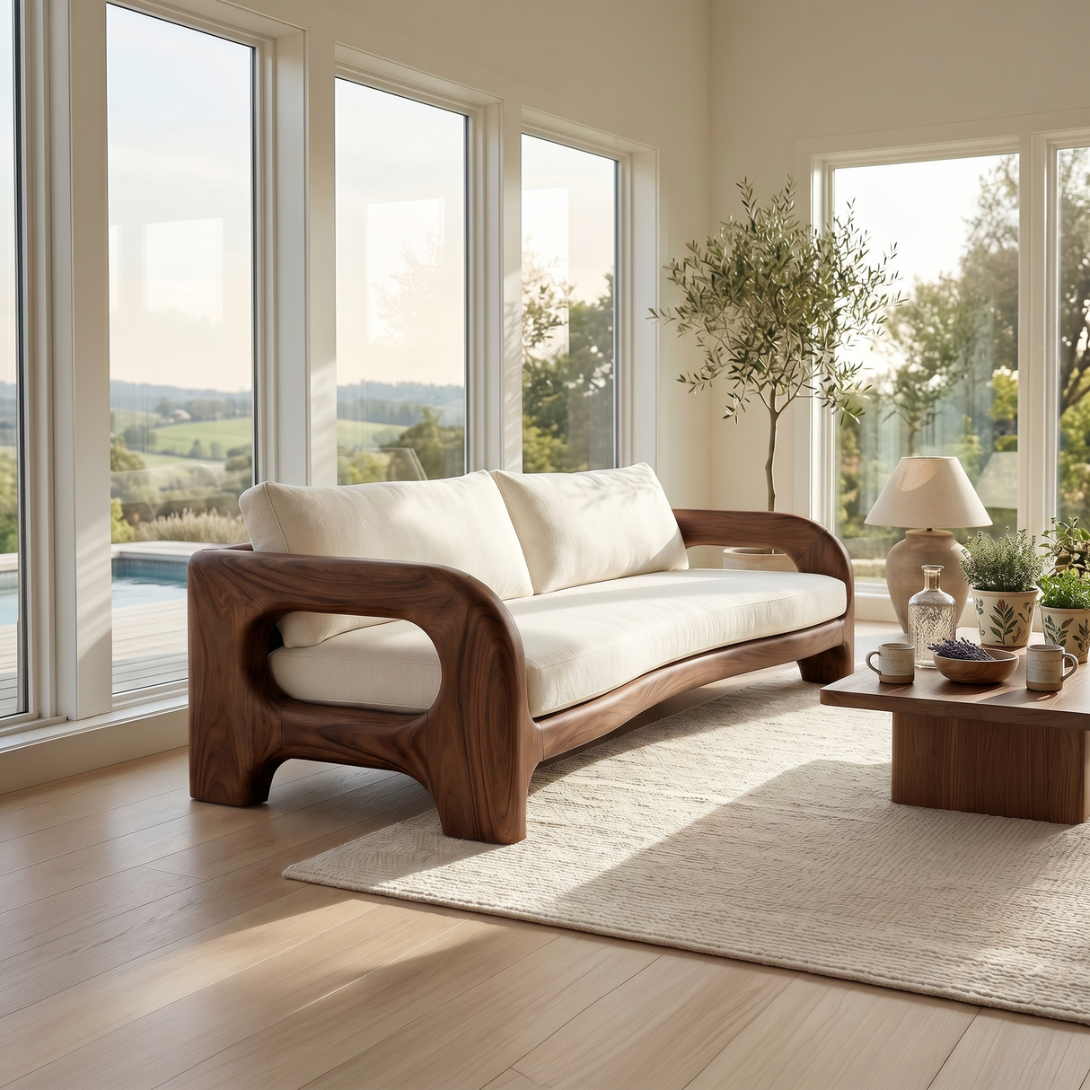 Contemporary Solid Wood Sofa With Architectural Frame For Modern Home