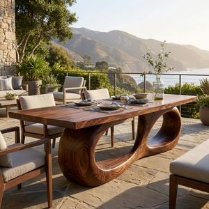 Modern Wooden Dining Table With Sculptural Base For Kitchen