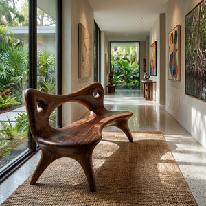Contemporary Natural Wood Curved Bench For Living Room