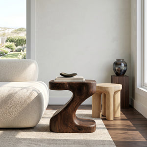 Organic Wooden Z-Shaped Side Table For Home Living