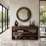 Organic Wooden Console Table With Connecting Shelving Units For Entryway
