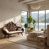Contemporary Sunburst Leaf Back Bench For Lounge Interior Space