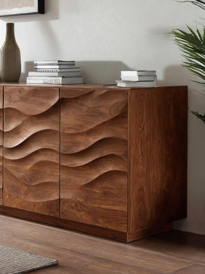 Sculptural Sideboard With Wave Carved Front For Living Room