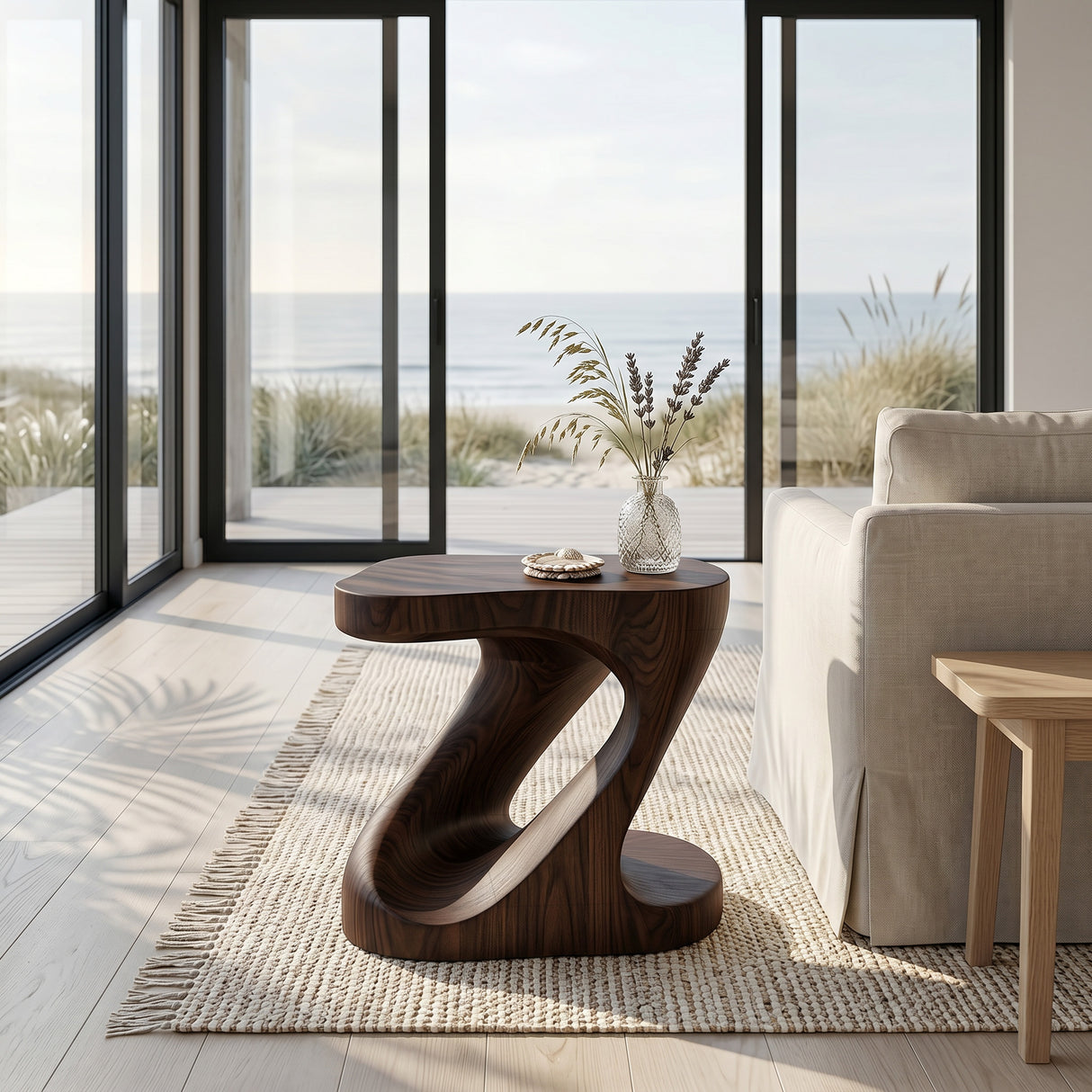 Minimalist Sculptural Wood Z-shaped Side Table For Home Decor
