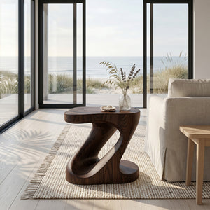Minimalist Sculptural Wood Z-shaped Side Table For Home Decor