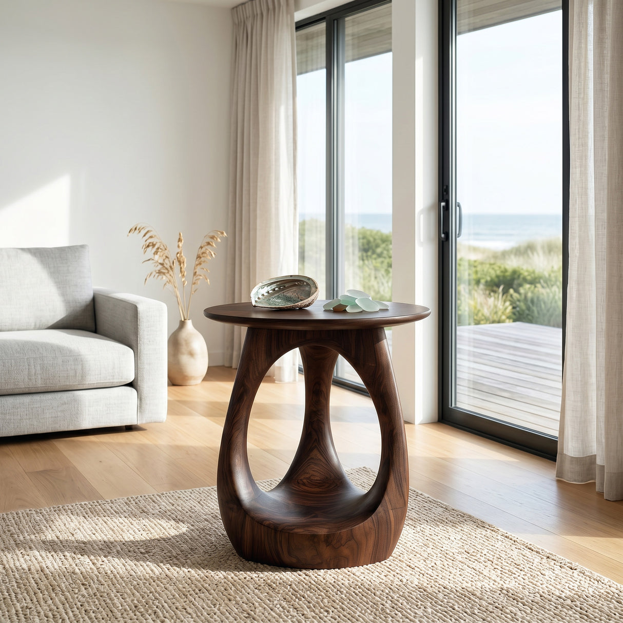 Modern Sculptural Wooden Loop Side Table For Home Decor