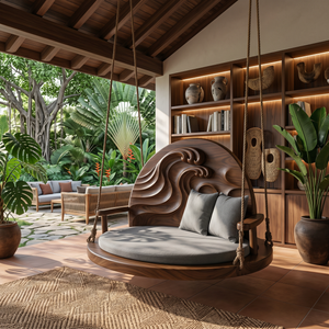Mid Century Carved Back Indoor Swing Living Room Interior