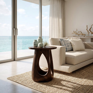 Organic Wooden Open Arch Side Table For Living Room