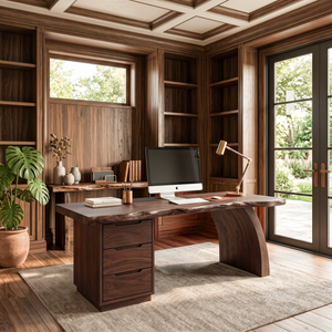 Modern Rounded Corner Desk With Drawers For Home Office Workspace