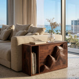 Modern Wooden Sculptural Wave Front Side Table For Living Room