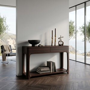 Minimalist Rounded Console Table With Two Compartments For Living Room