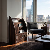 Contemporary Wooden Wave Carved Magazine Rack For Living Room
