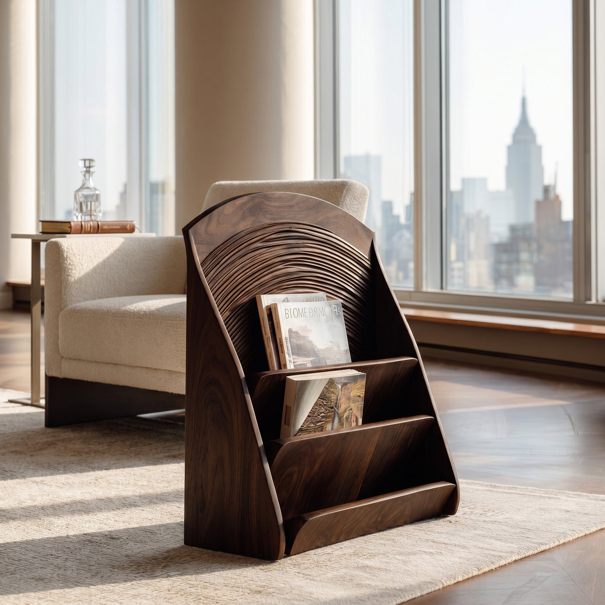 Organic Carved Wooden Magazine Rack For Home Storage