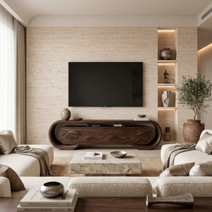Contemporary TV Console Flowing Wave Carved Doors For Modern Interior