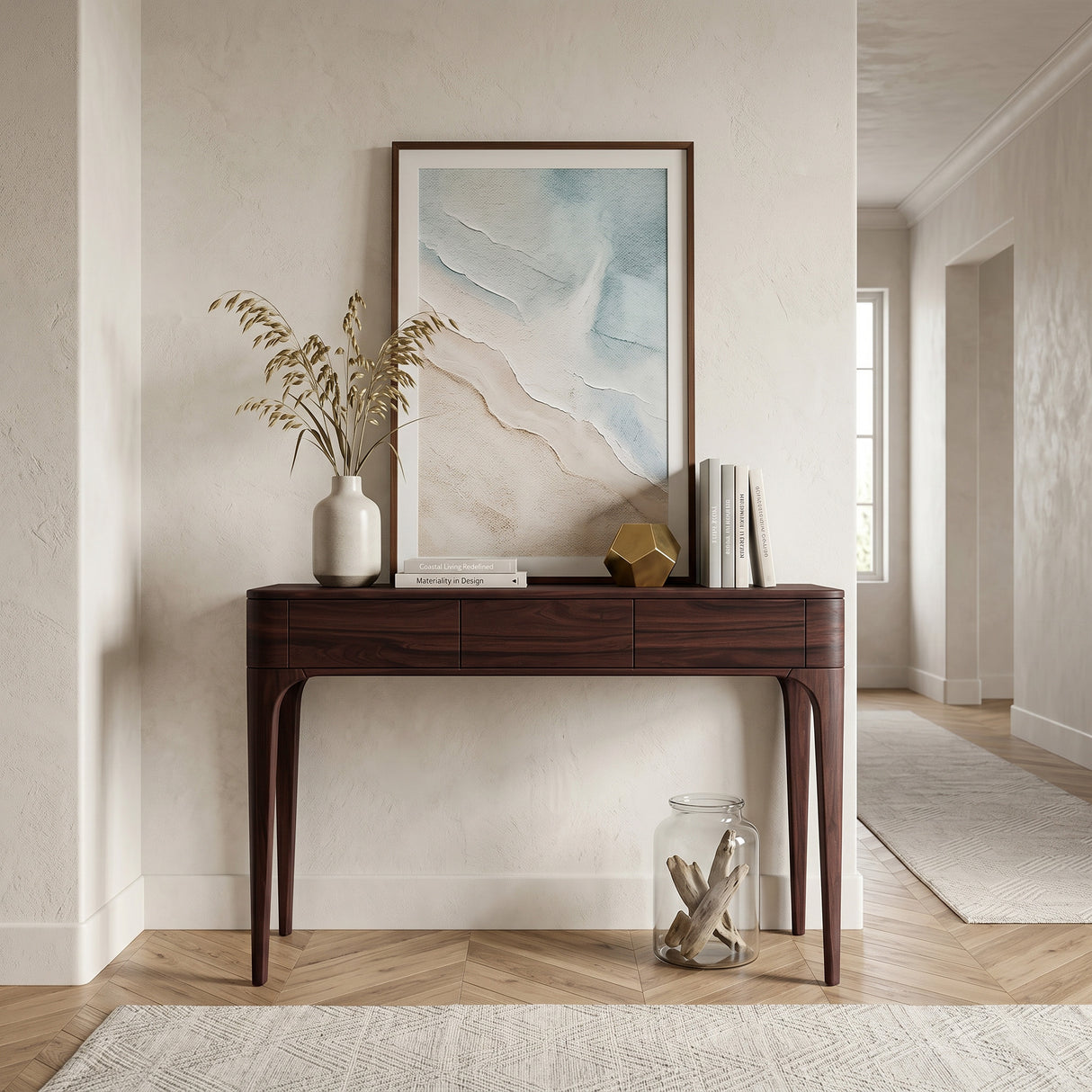 Minimalist Console Table With Three Compartments For Entryway