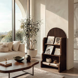 Organic Wooden Slatted Arch Magazine Rack For Living Room