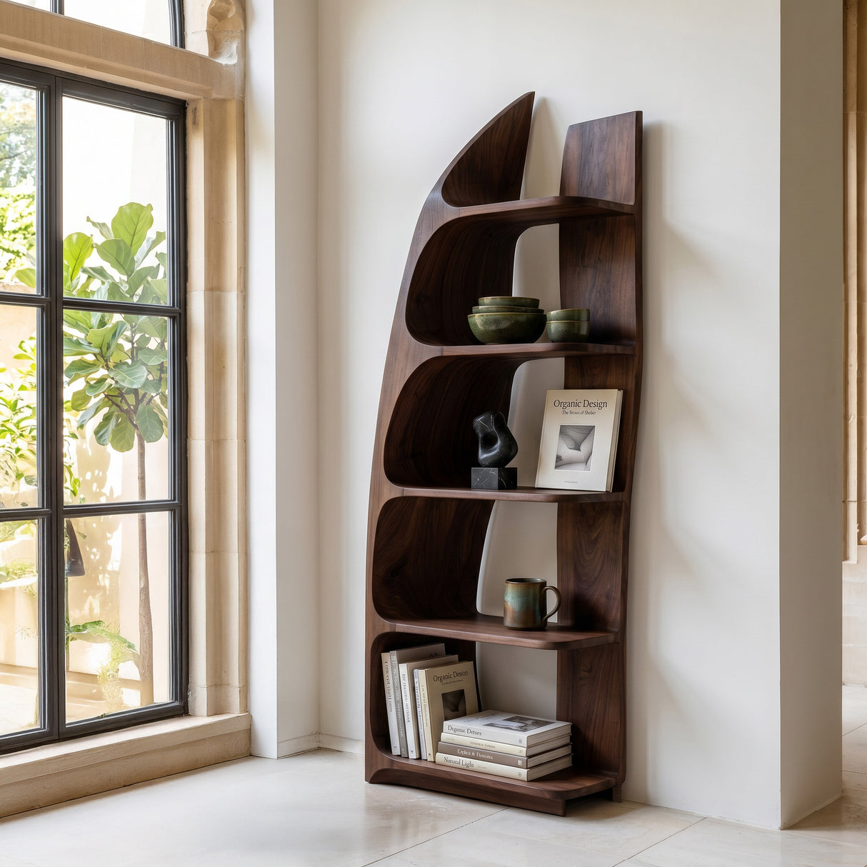 Organic Sculptural Wooden Standing Shelf For Hallway Decor