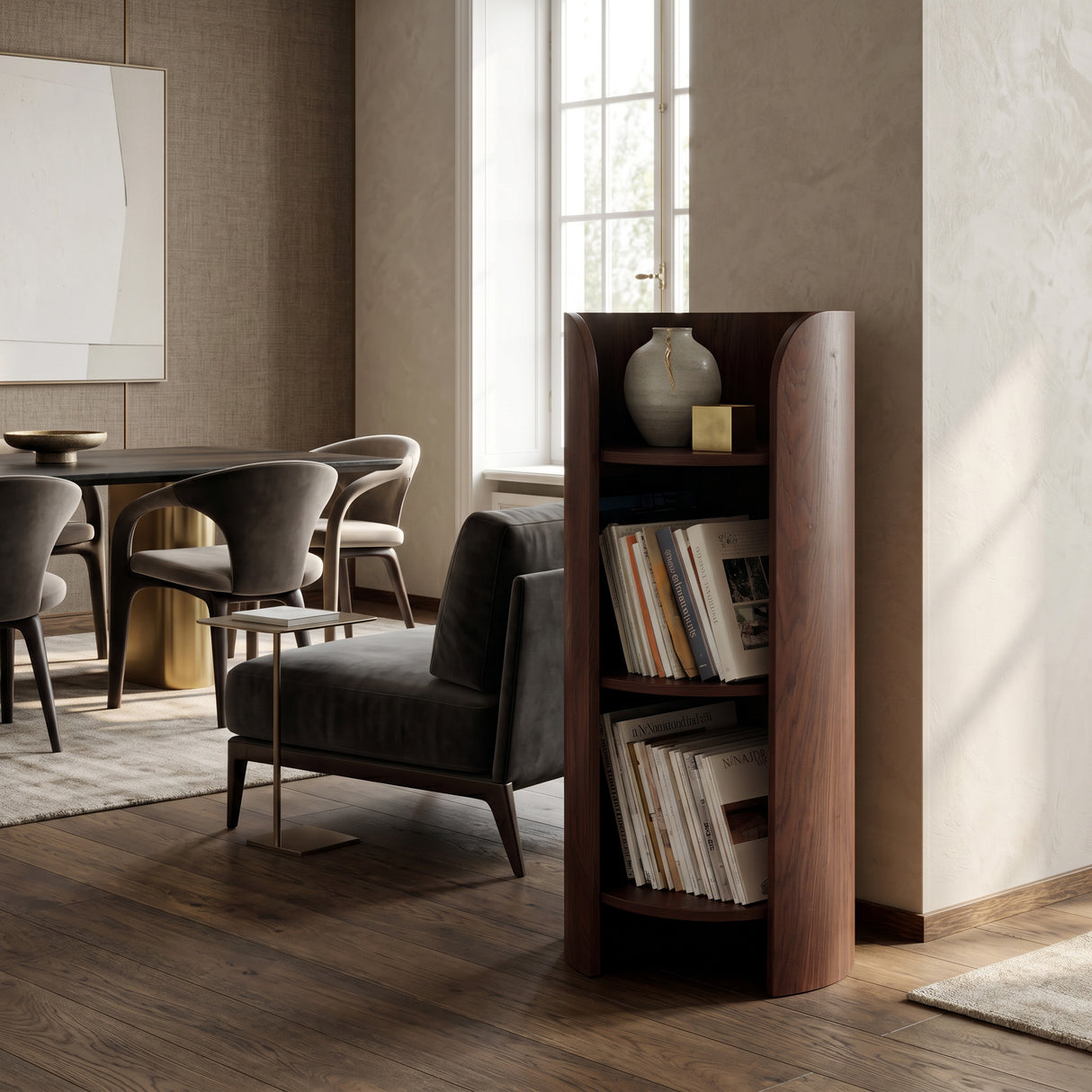 Contemporary Round Natural Wood Magazine Rack For Living Room