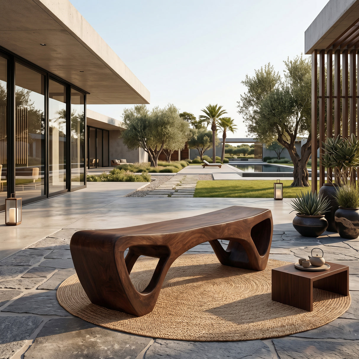 Handcrafted Wooden Garden Bench For Outdoor Lounge Area