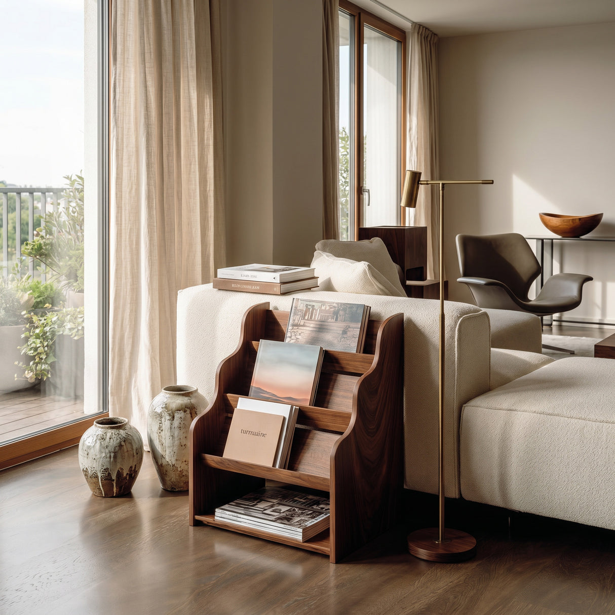 Organic Wooden Scalloped Magazine Rack For Living Room