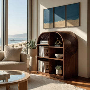 Contemporary Open Wooden Magazine Rack With  For Living Room