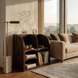 Modern Natural Wood Double-Arch Magazine Rack For Living Room