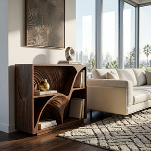 Modern Wooden Magazine Rack With Carved Compartments For Living Room