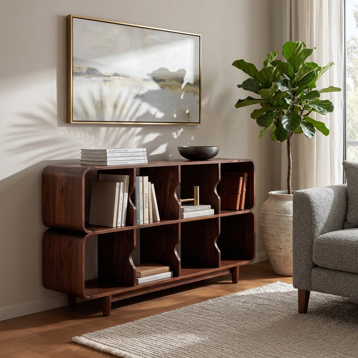 Mid Century Wood Rounded Edges Magazine Rack For Living Room