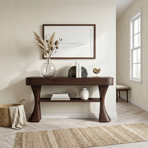 Scandinavian Sculptural Wood Console Table For Entryway