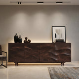 Rustic Wooden Sideboard With Undulating Doors For Living Room