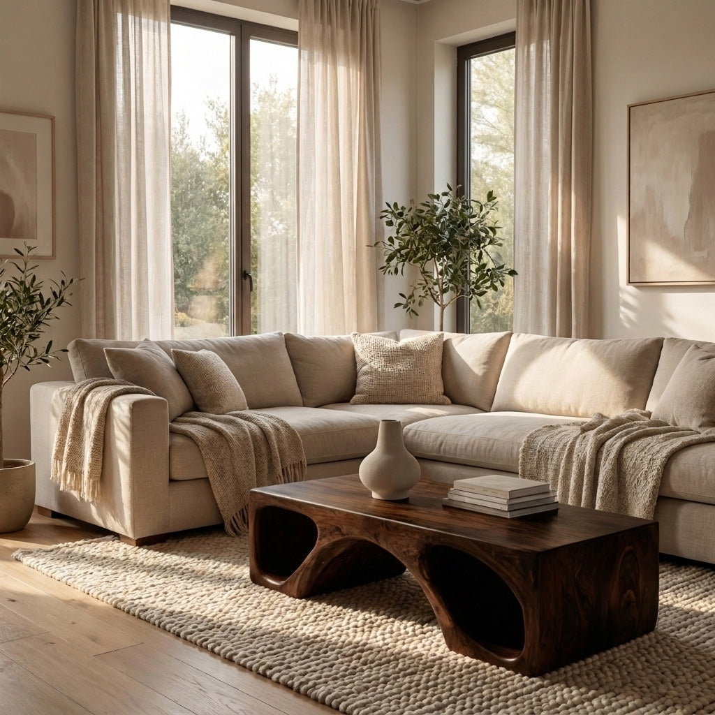 Contemporary Natural Wood Coffee Table With Unique Form For Home