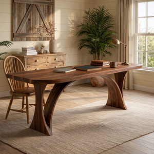 Handmade Wooden Desk With Unique Curved Base For Workspace
