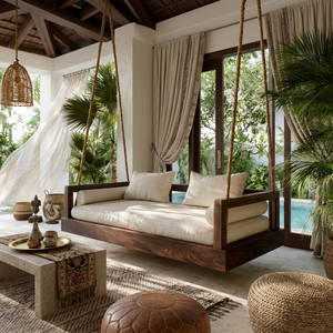 Modern Luxury Wooden Hanging Sofa Swing Contemporary Residence