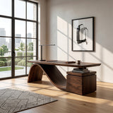 Organic Wooden Desk With Undulating Base For Home Office