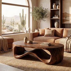 Modern Sculptural Wood Coffee Table For Living Room