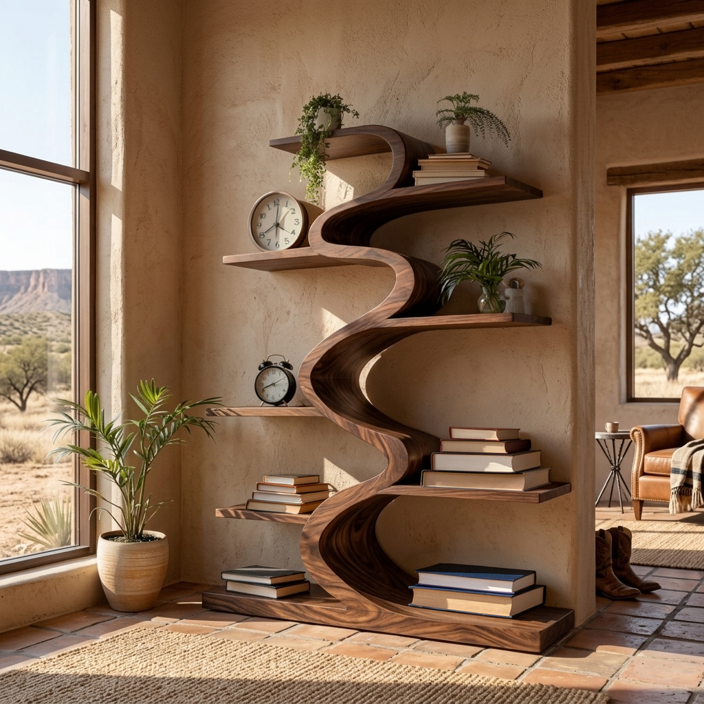 Modern Wooden Bookshelf Flowing Form For Living Room