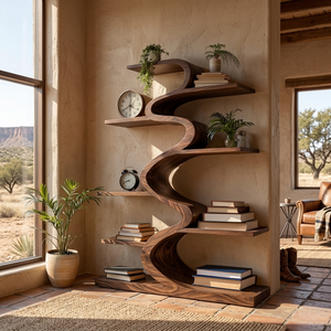Modern Wooden Bookshelf Flowing Form For Living Room